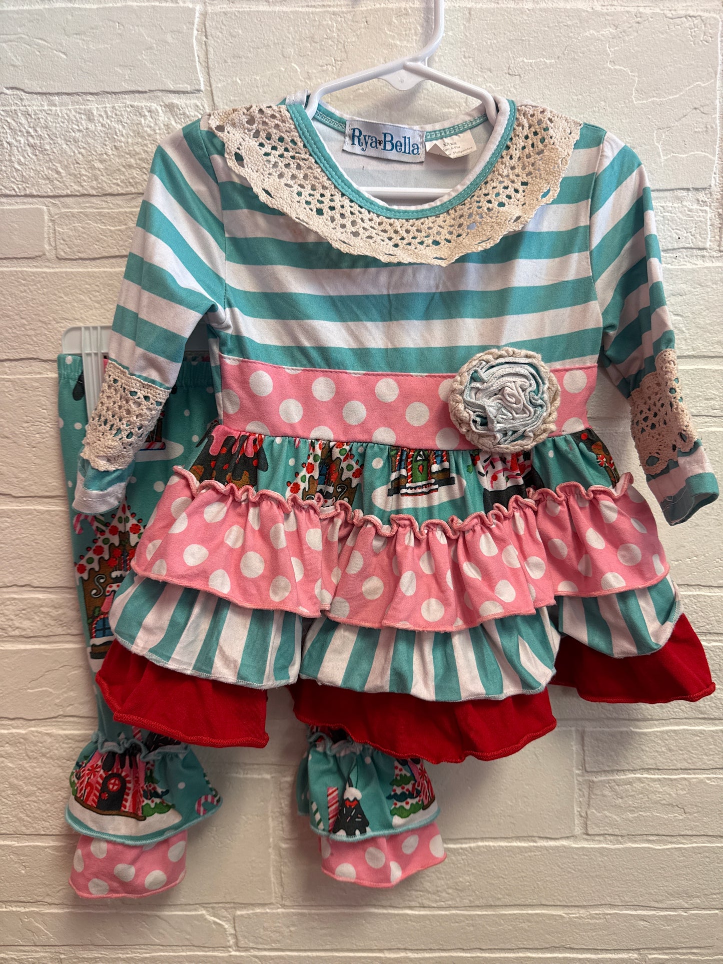 XXXS(6-9m) Gingerbread + Dots Ruffle Set
