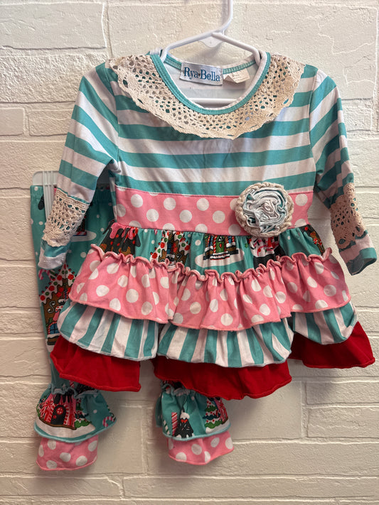 XXXS(6-9m) Gingerbread + Dots Ruffle Set