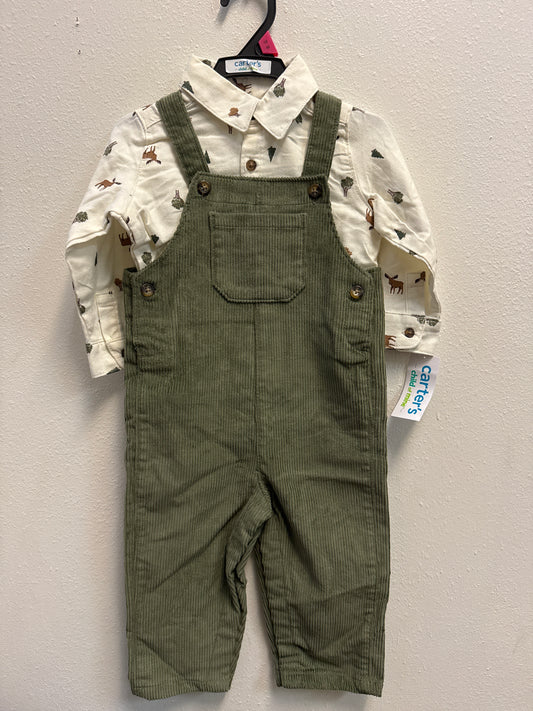 18m NWT Carters Green Corduroy Overall Set