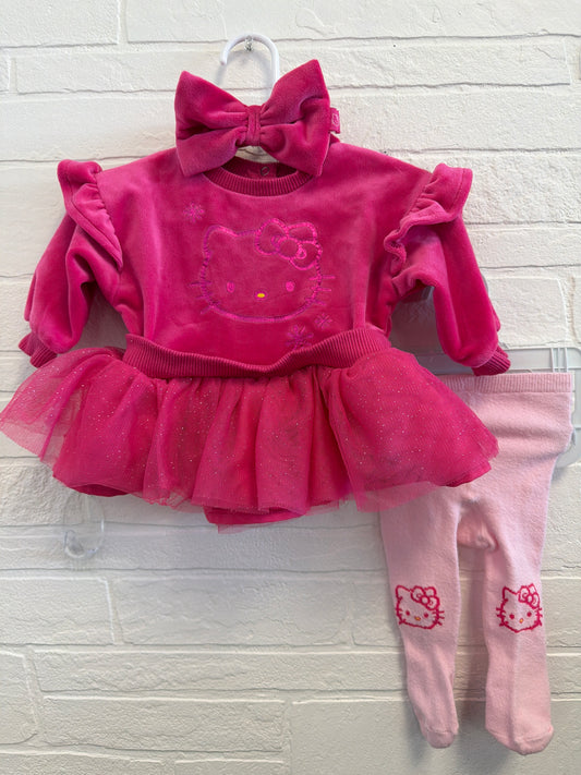 0/3m Hello Kitty Pink Velour Dress w/Tights+Headband