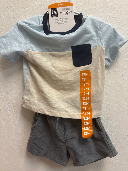 12m New Gray Light Blue Short Set