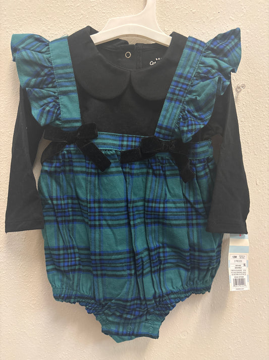 12m New Green Blue Plaid Romper