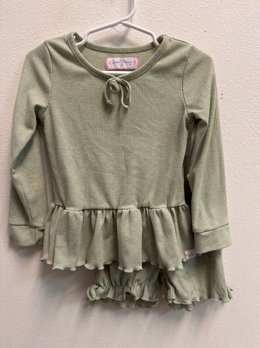 3t Sweet Honey Green Ribbed Short Set