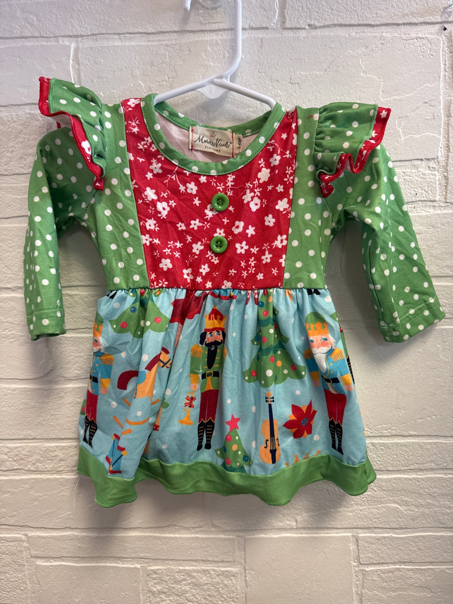 3-6m Marie Nicole Green Nutcracker Romper