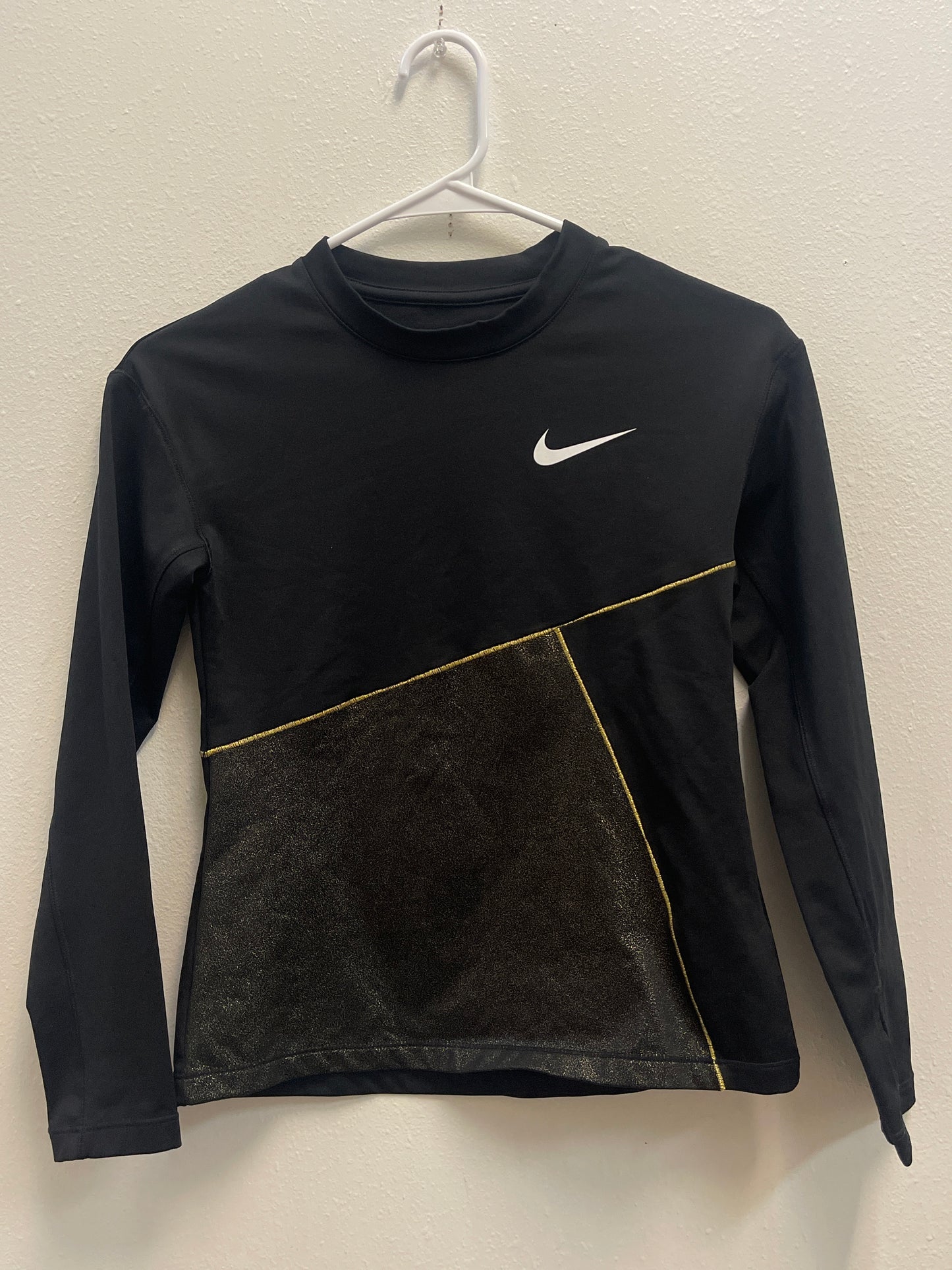 M Nike Pro Dri Fit Black + Gold Sparkle Long Sleeve