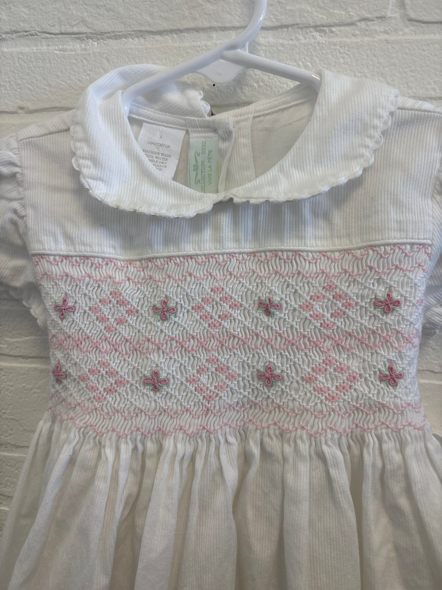 2T White Pink Smocked Dress