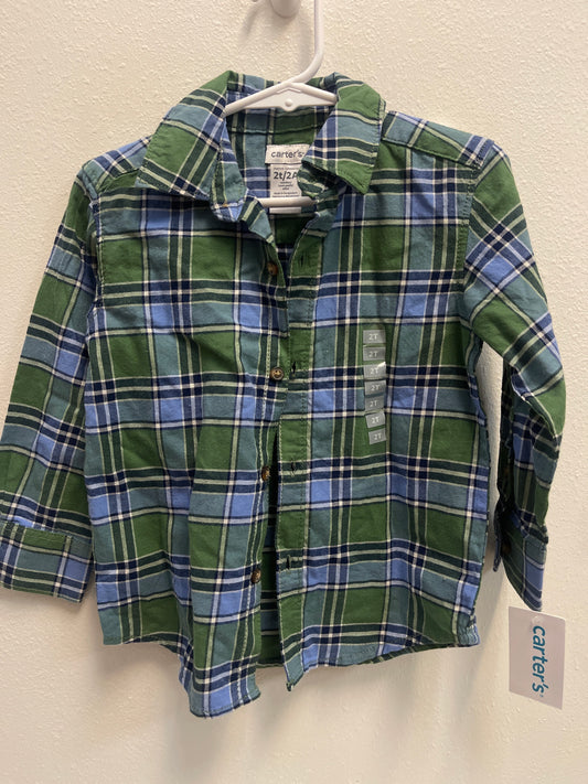 2t NEW Carters Green Blue Plaid Button Down
