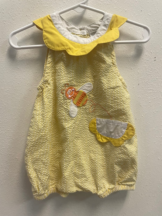 6/9m Vintage Okie Dokie Baby Bee Seersucker Bubble Romper