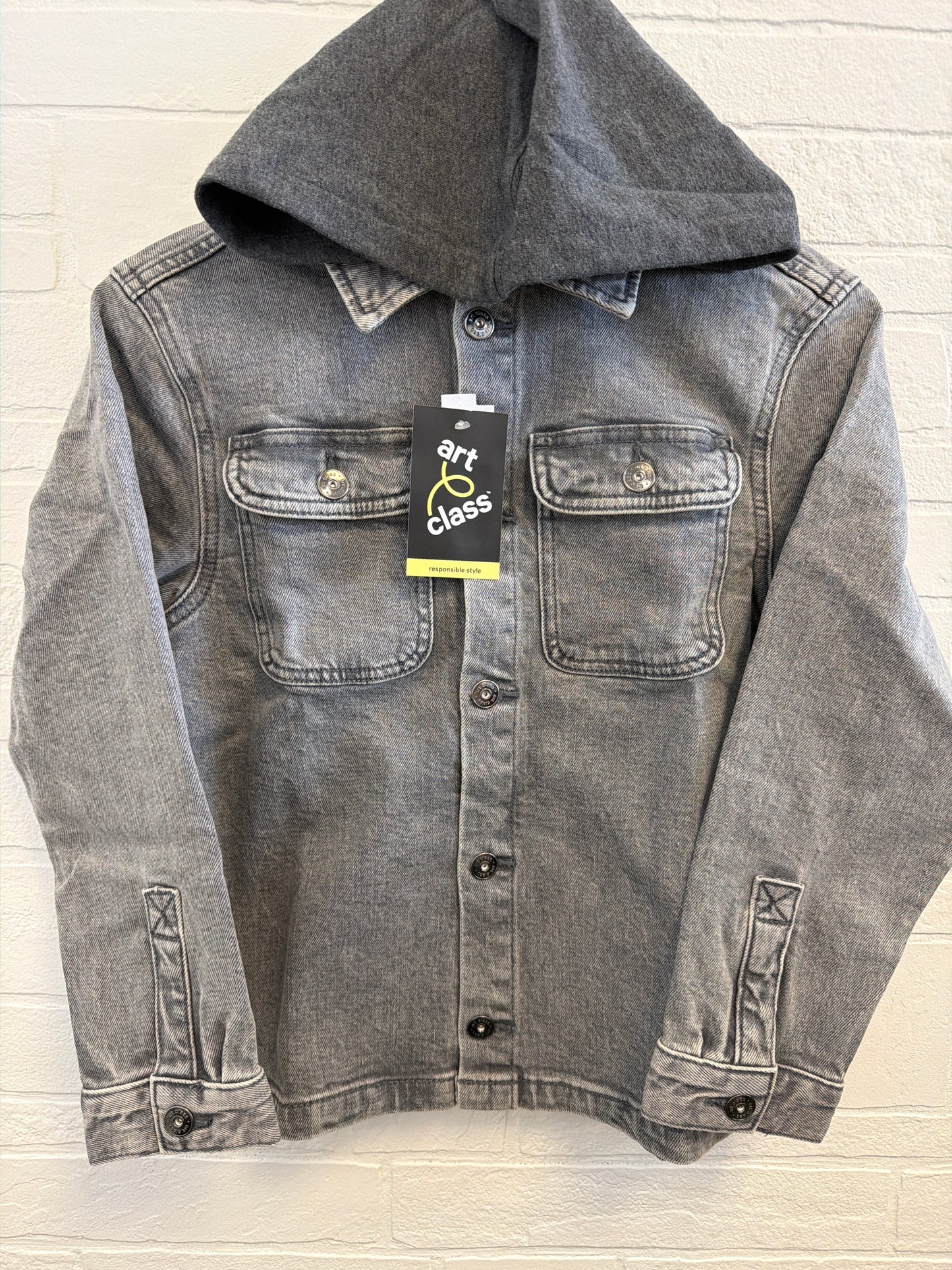 M(8) NEW Gray Denim Hooded Jacket