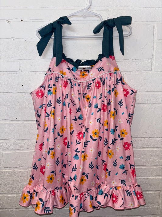 5XL (7/8) Ruffle Girl Pink Floral Teal Strap Tank Dress