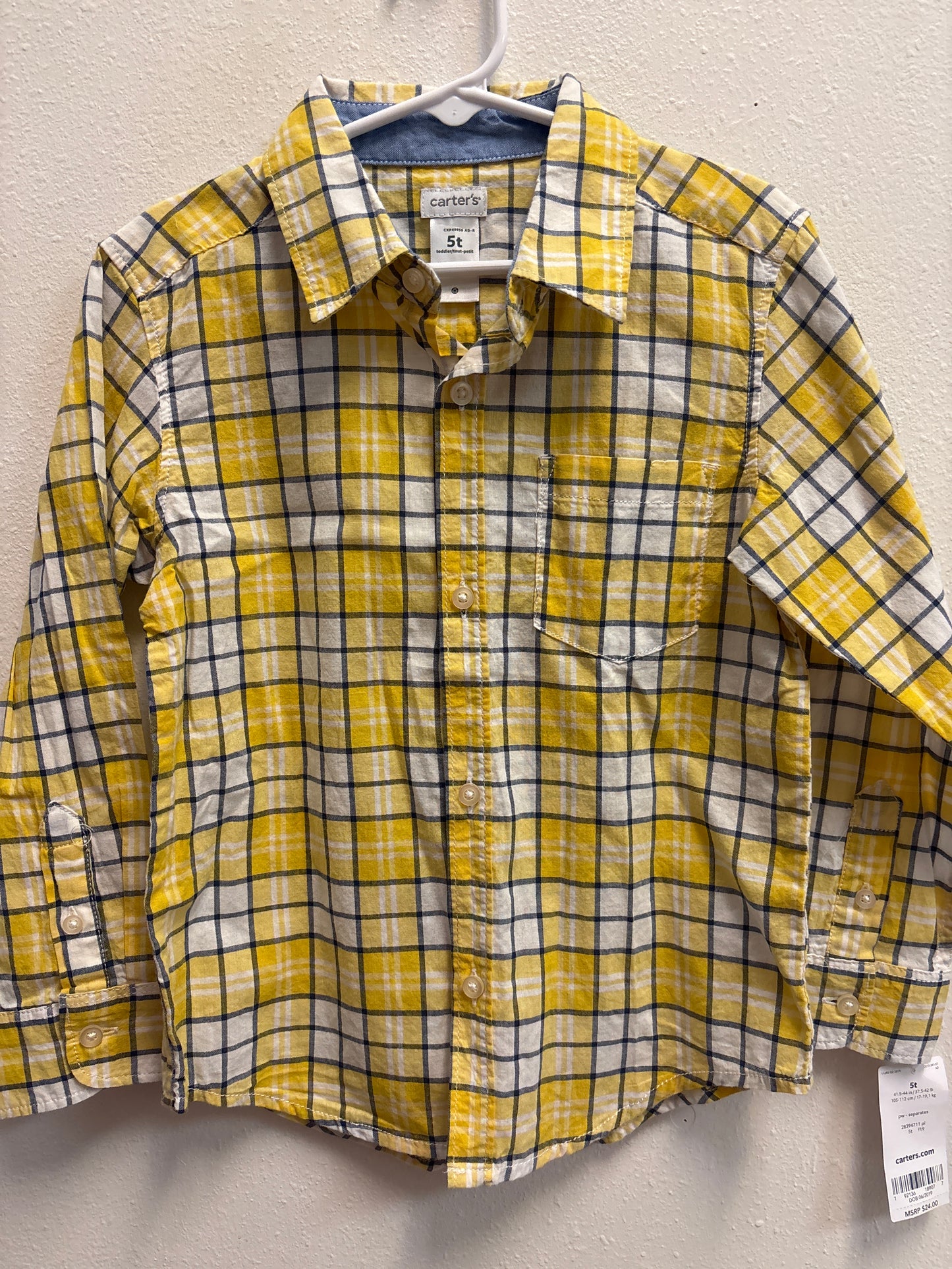 5T New Yellow Plaid Button Down Shirt