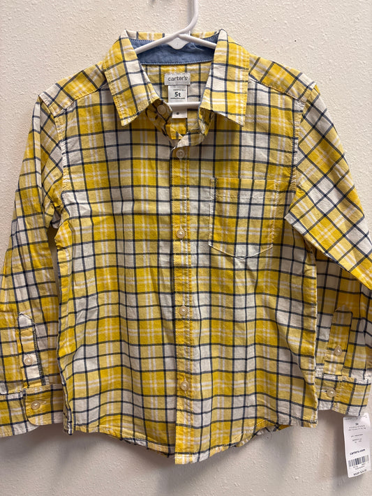 5T New Yellow Plaid Button Down Shirt