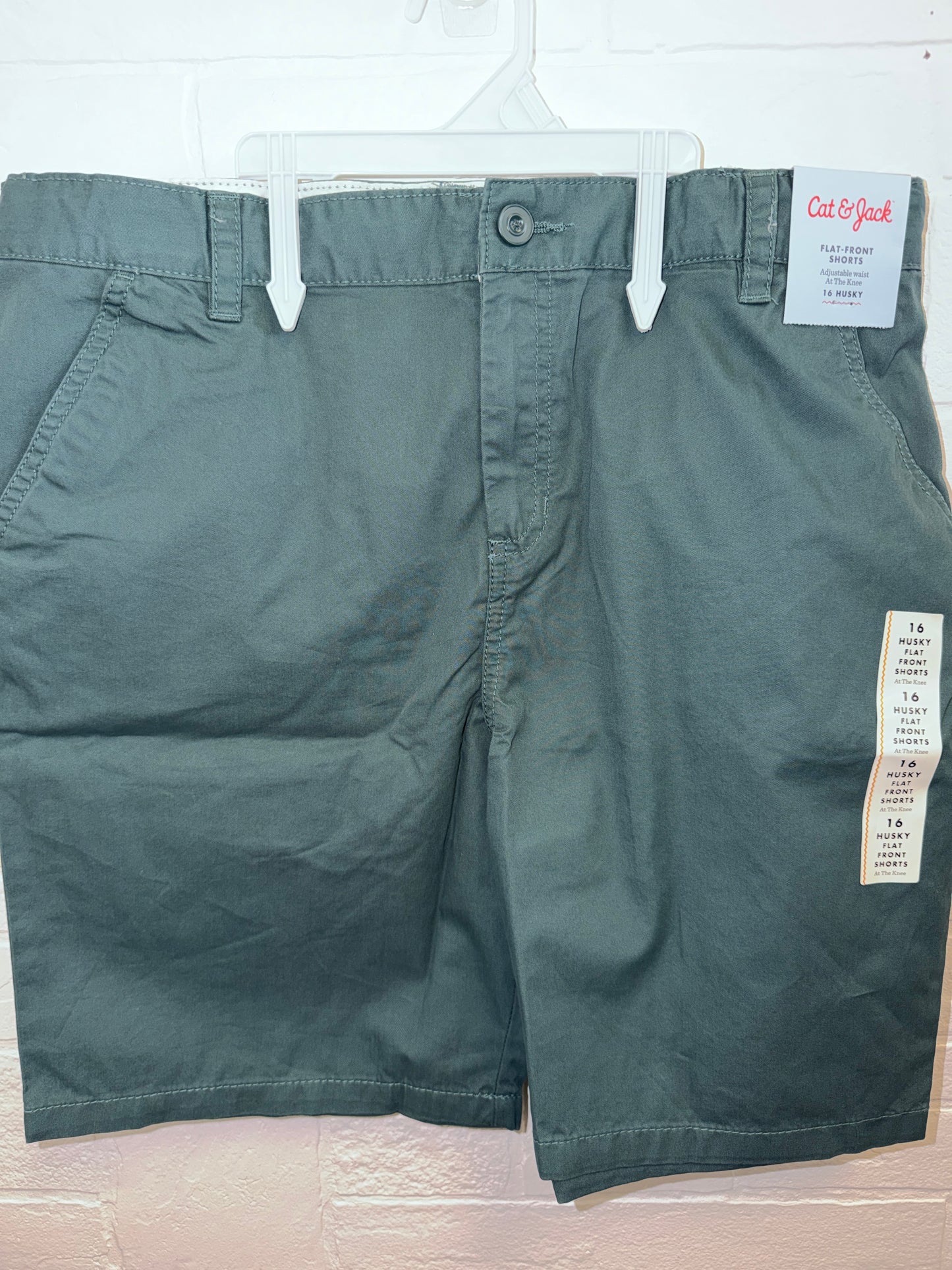 16 Husky NEW Flat Front Shorts Olive Green