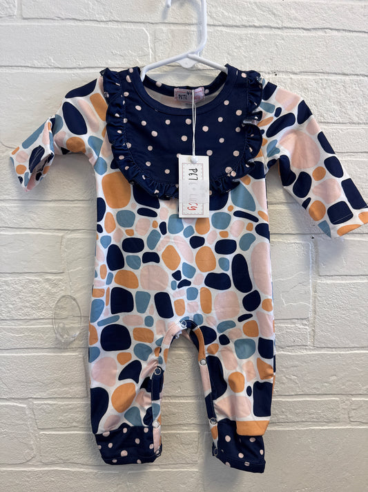 0/3m NEW Pete & Lucy Navy+Pink Shapes Romper