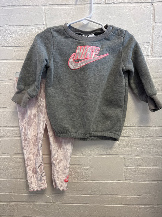 12m Nike Gray+Pink Velour Crewneck+Leggings Set