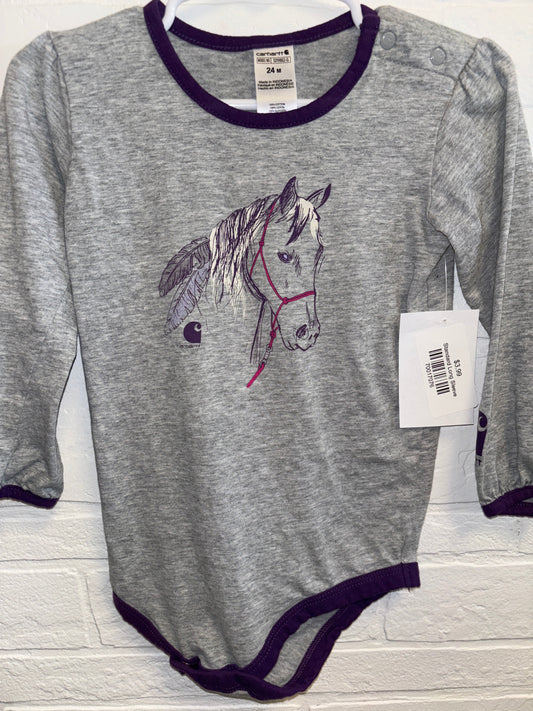 24m Carhart Grey Horse Long Sleeve Onesie