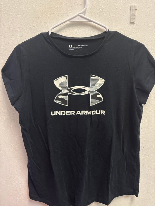 YXL 14-16 Under Armour Black White Camo Tee