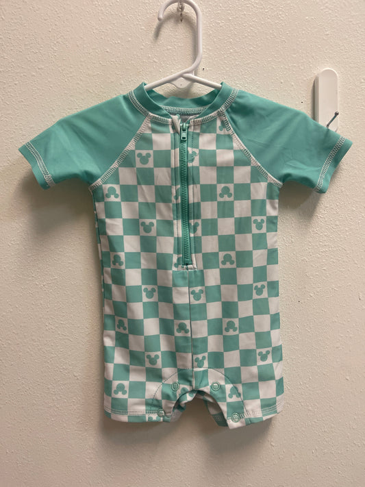 3/6m Mickey Teal Checkered Rashguard Swim
