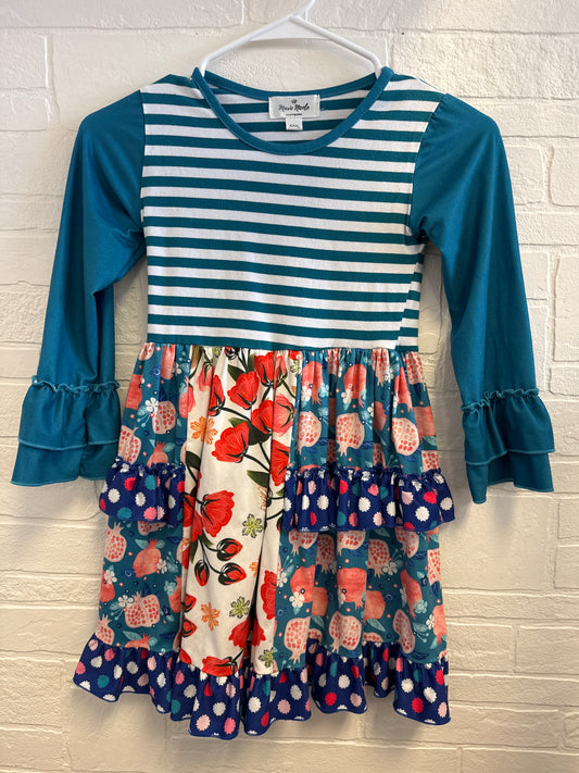 3XL (7/8) Marie Nicole Teal Flower & Pomegranate Dress