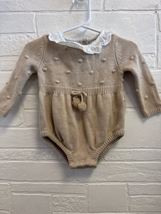 3-6m Cupcakes&Cashmere Tan PomPom Romper
