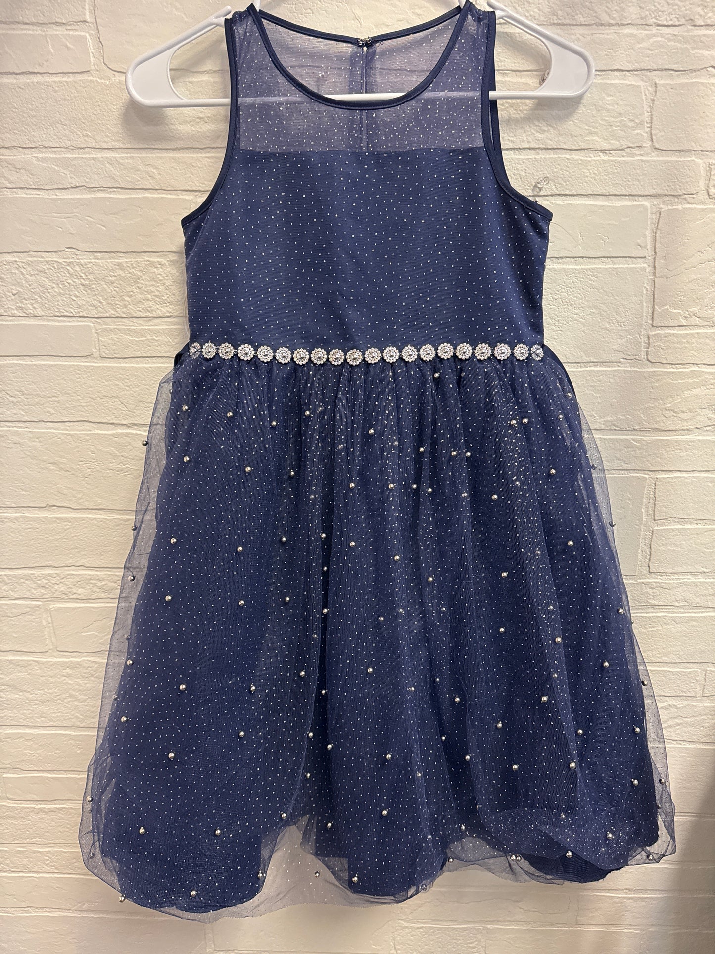 12 American Princess Navy Sparkly+ Silver Flower Belt Dress