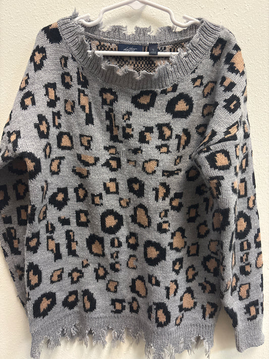 S 7-8 Daytrip Leopard Fringe Sweater