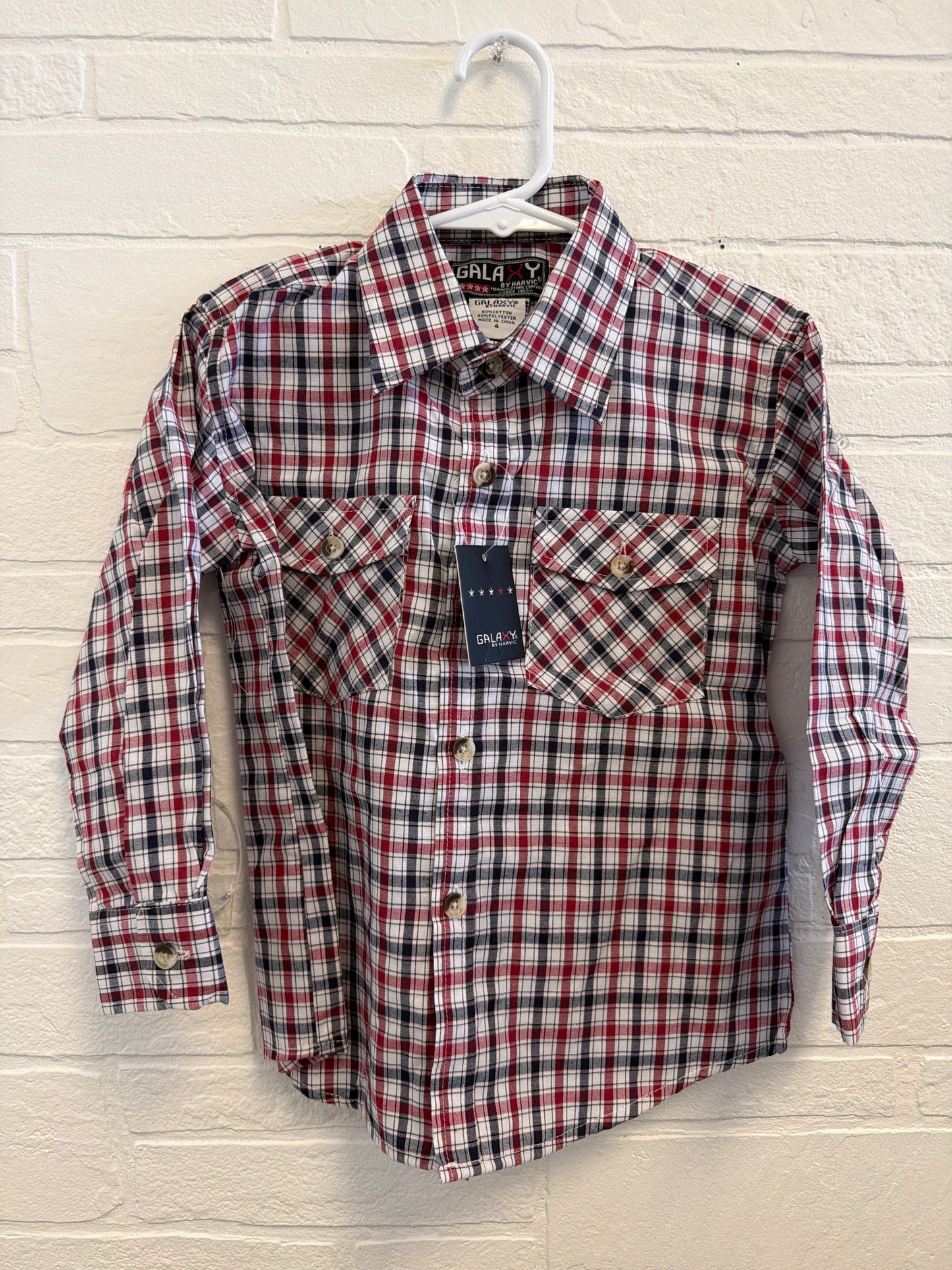 5 NEW Galaxy By Harvic Red Plaid Button Up
