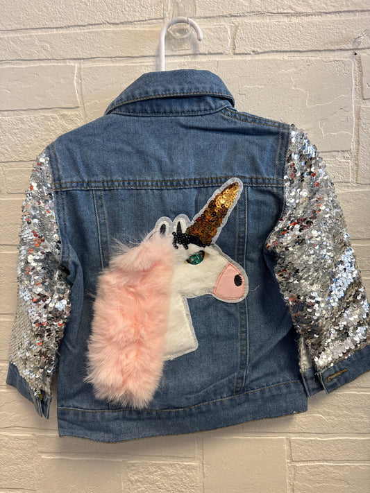 3XL(8/9) NEW Unicorn Jean Jacket w/Sequin Sleeves