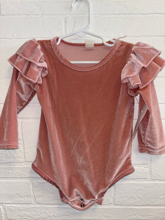 90 (18-24m) Pink Velvet Long Sleeve Onesie