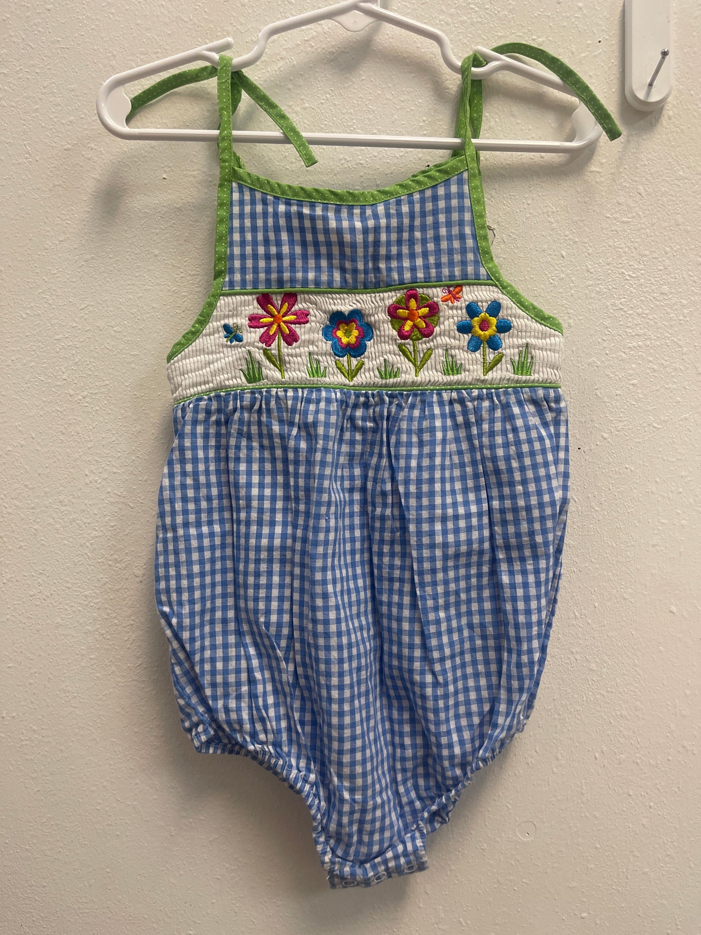 18m Toffee Apple Smocked + Blue Gingham Romper