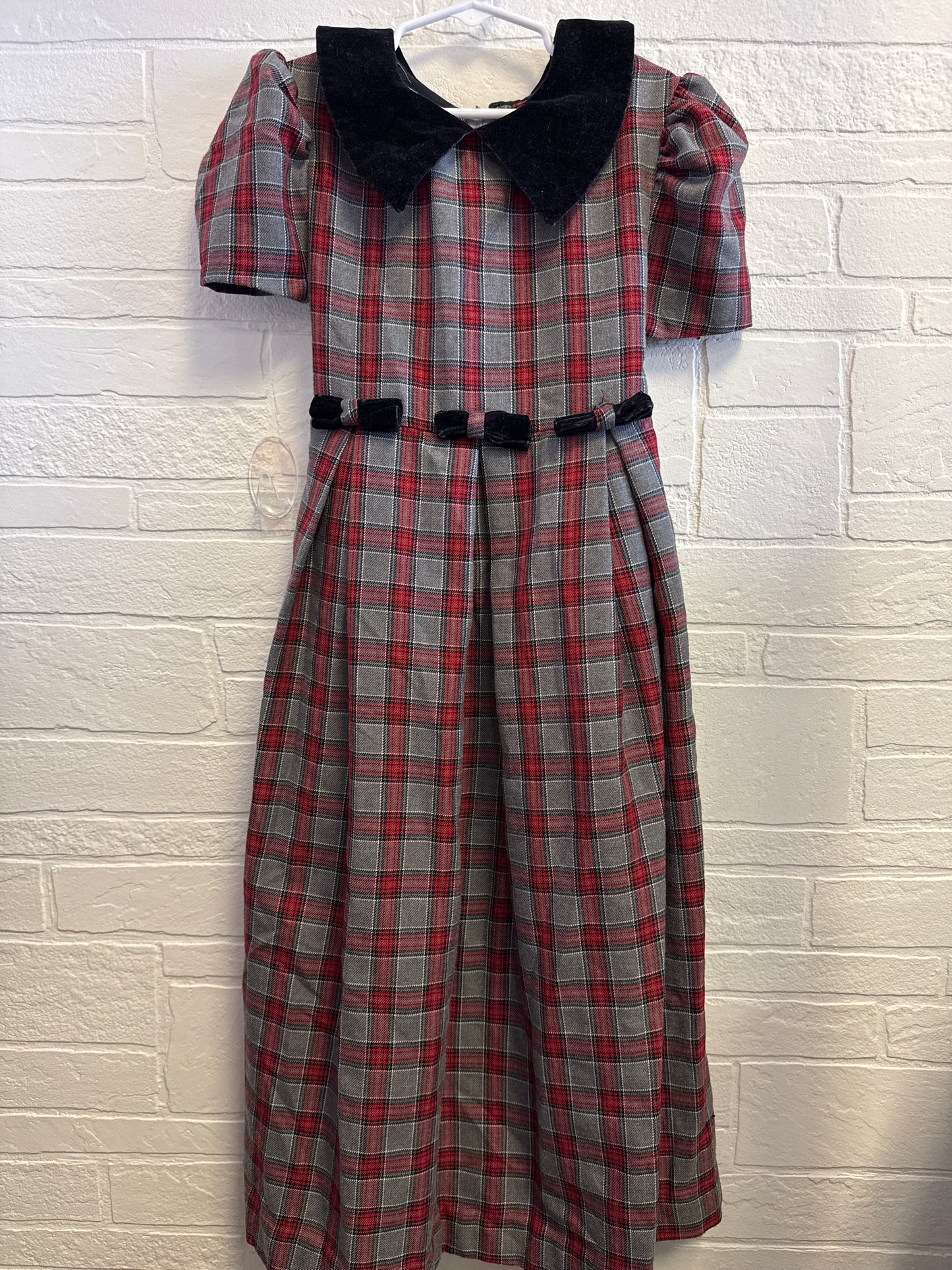 10 Vintage Bonnie Jean Gray Plaid+ Black Velvet Dress