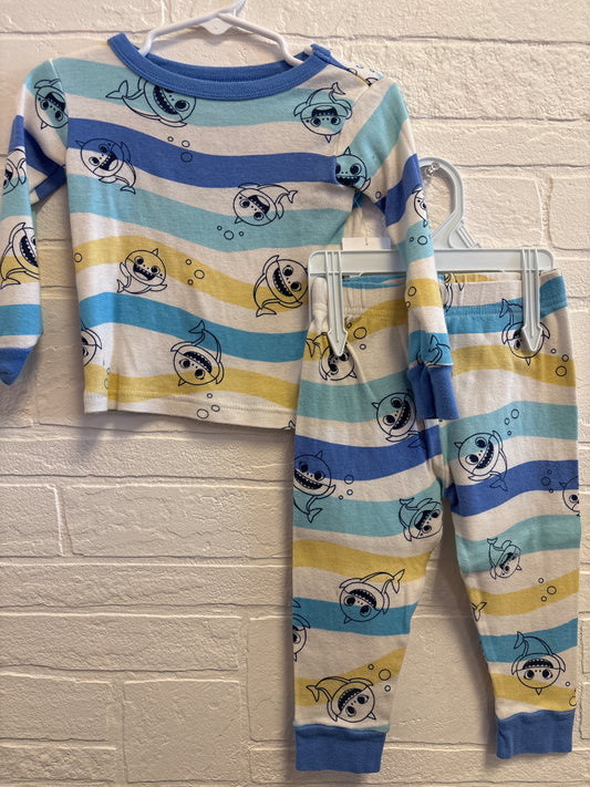 2t Blue&Yellow Baby Shark Long Sleeve Pajama