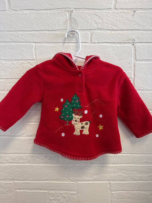 6-9m Vintage Reindeer + Christmas Tree Hooded Fleece