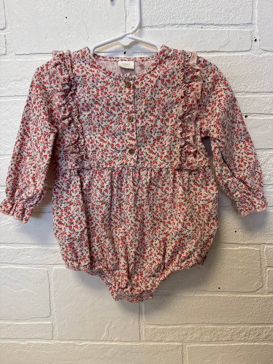 9-12M Corduroy Flower Romper w/Tights