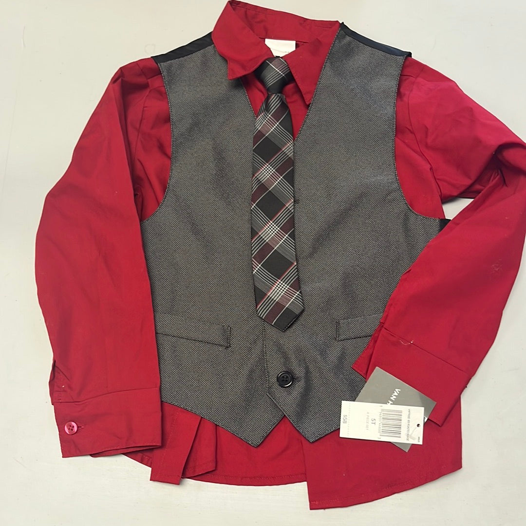 5T New Red Shirt Vest and Tie