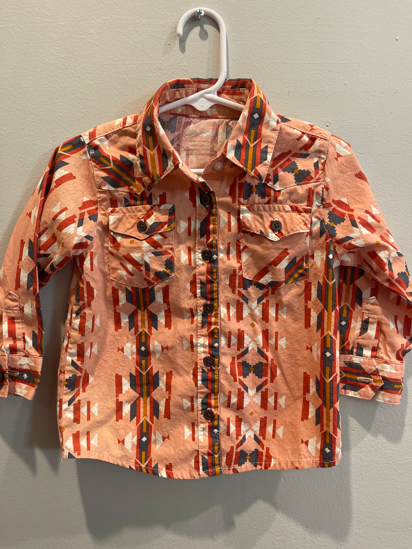 24m Wrangler Peach Aztec Button Down