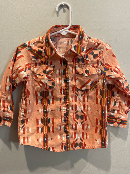 24m Wrangler Peach Aztec Button Down
