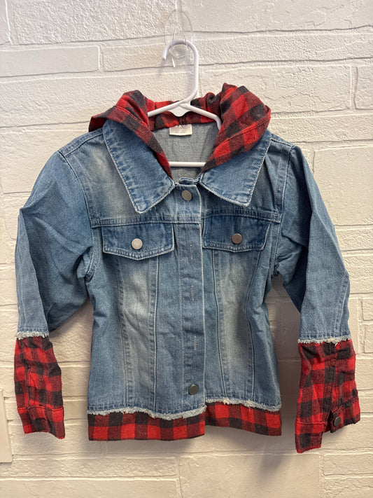2XL(7-8) NEW Hooded Plaid Jean Jacket