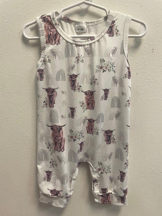 9/12m Baby Highland Cow Romper