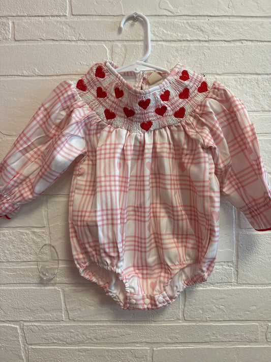 79(12-18m) Plaid Hearts Smocked Bubble Romper