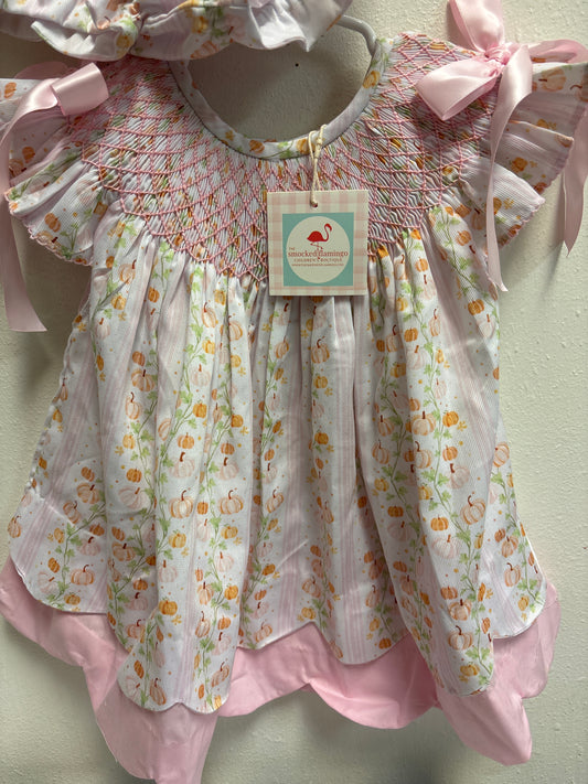 4T Smocked Flamingos Pumpkin Dress