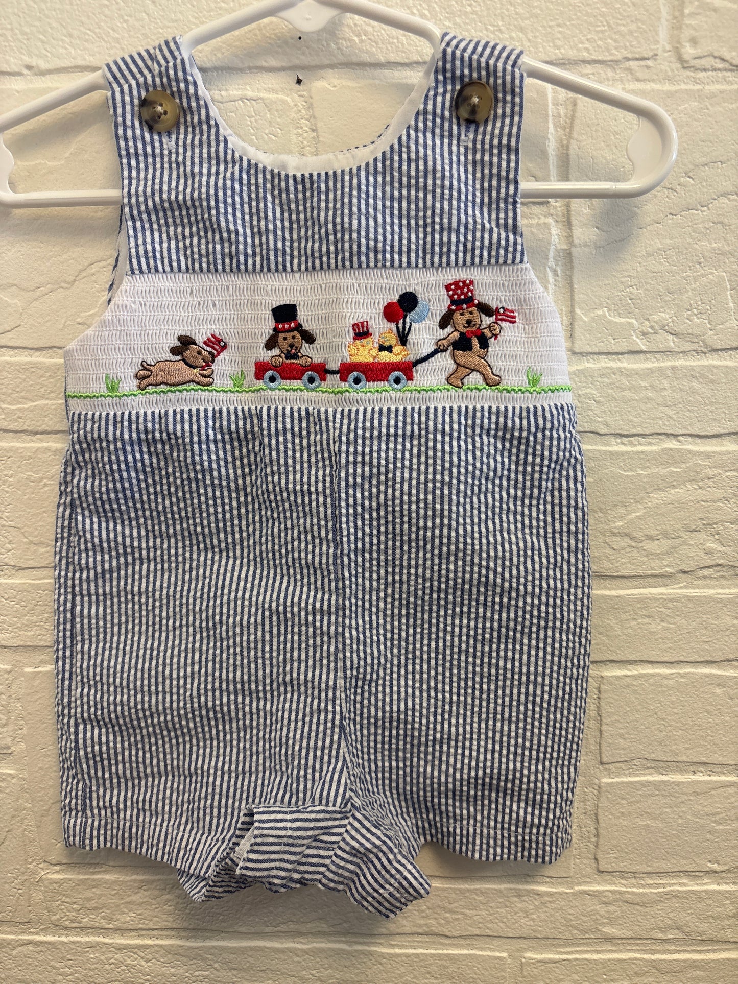 6m Puppy + Flags Smocked Romper