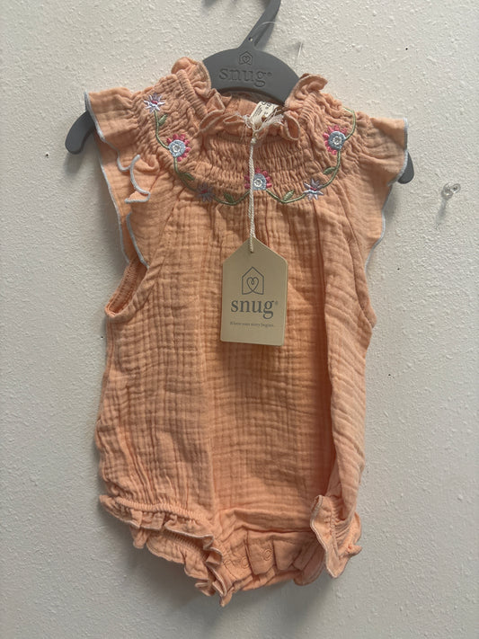 3-6m New Peach Smocked Romper