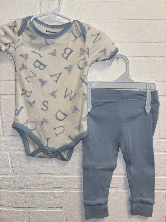 3-6m Burts Bees-Blue Letters & Bee Pant Set