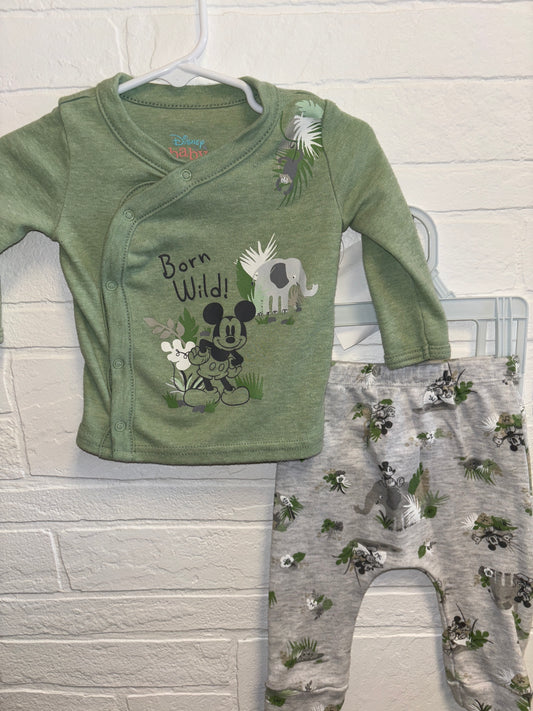 0-3m Green Mickey Mouse Long Sleeve Set