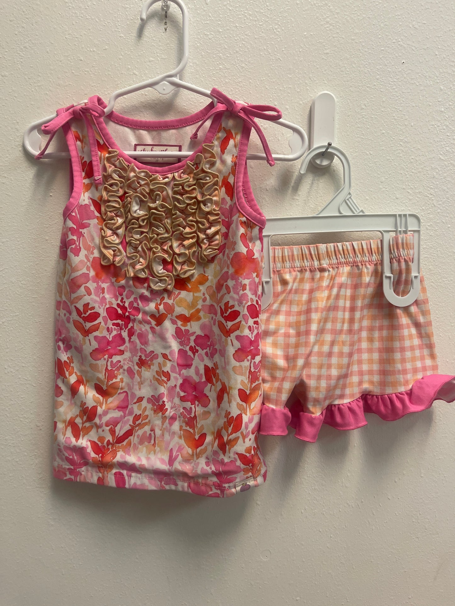 2t Cheeky Plum Pink + Orange Floral Gingham Set