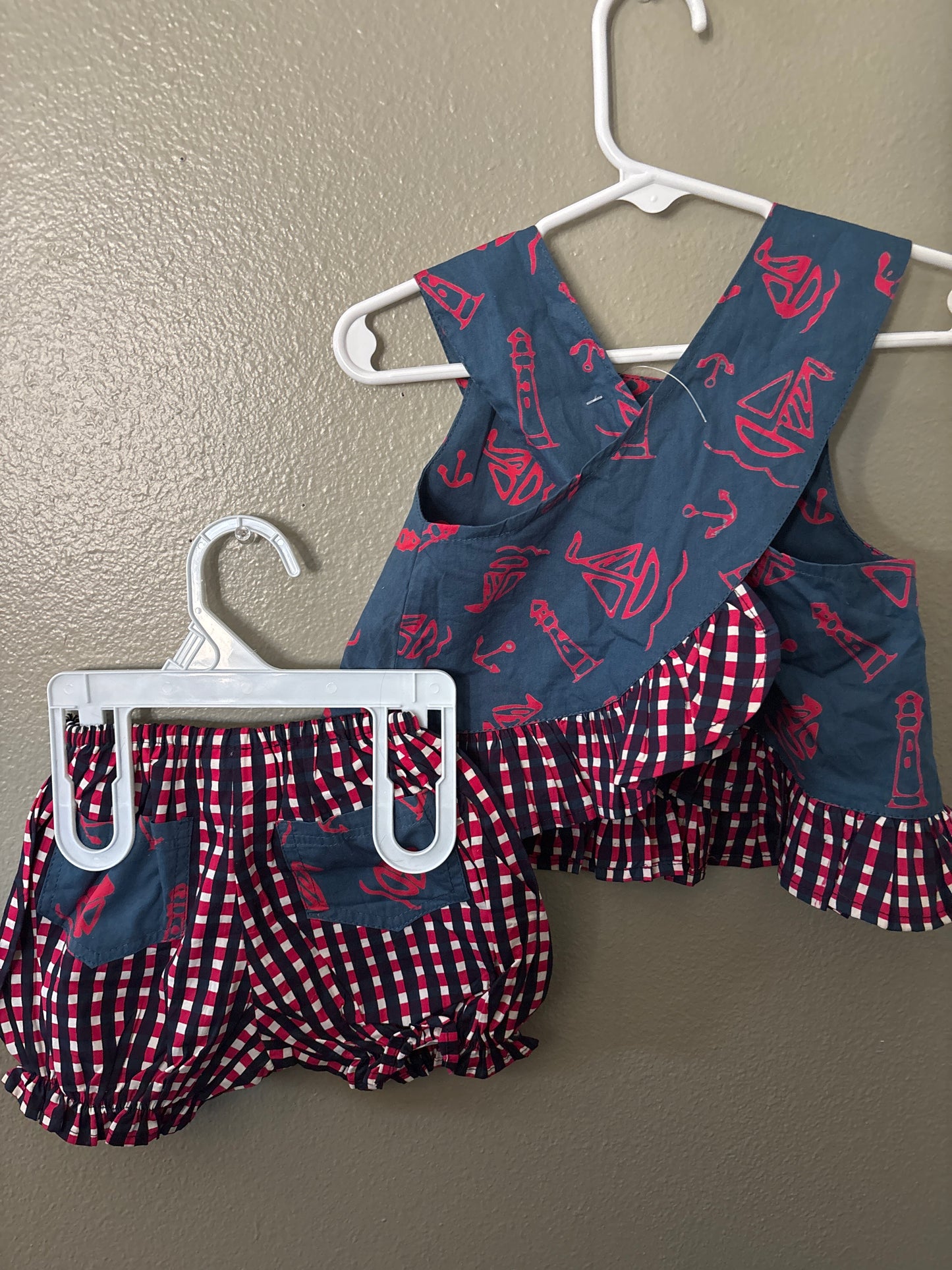 6-9m Nautical Red Blue Summer Set W Hat