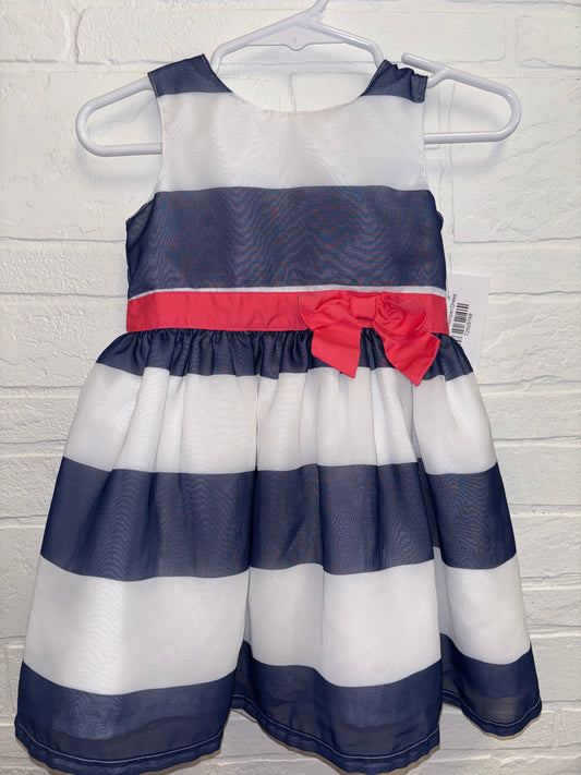 12m Carters White&Blue Stripes with Pink Bow Dress