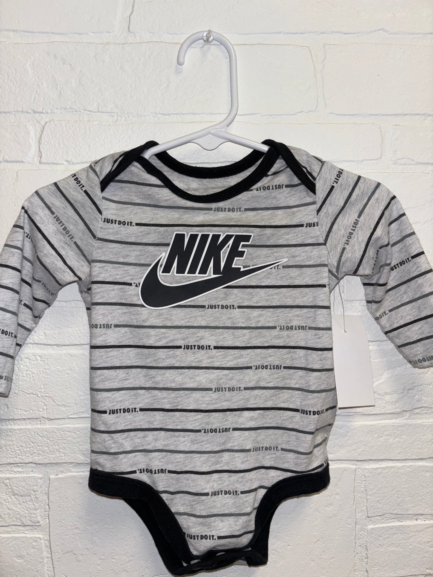 6m Nike Black&Grey Stripe Long Sleeve Onesie