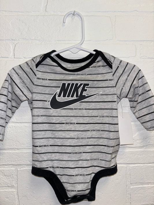 6m Nike Black&Grey Stripe Long Sleeve Onesie